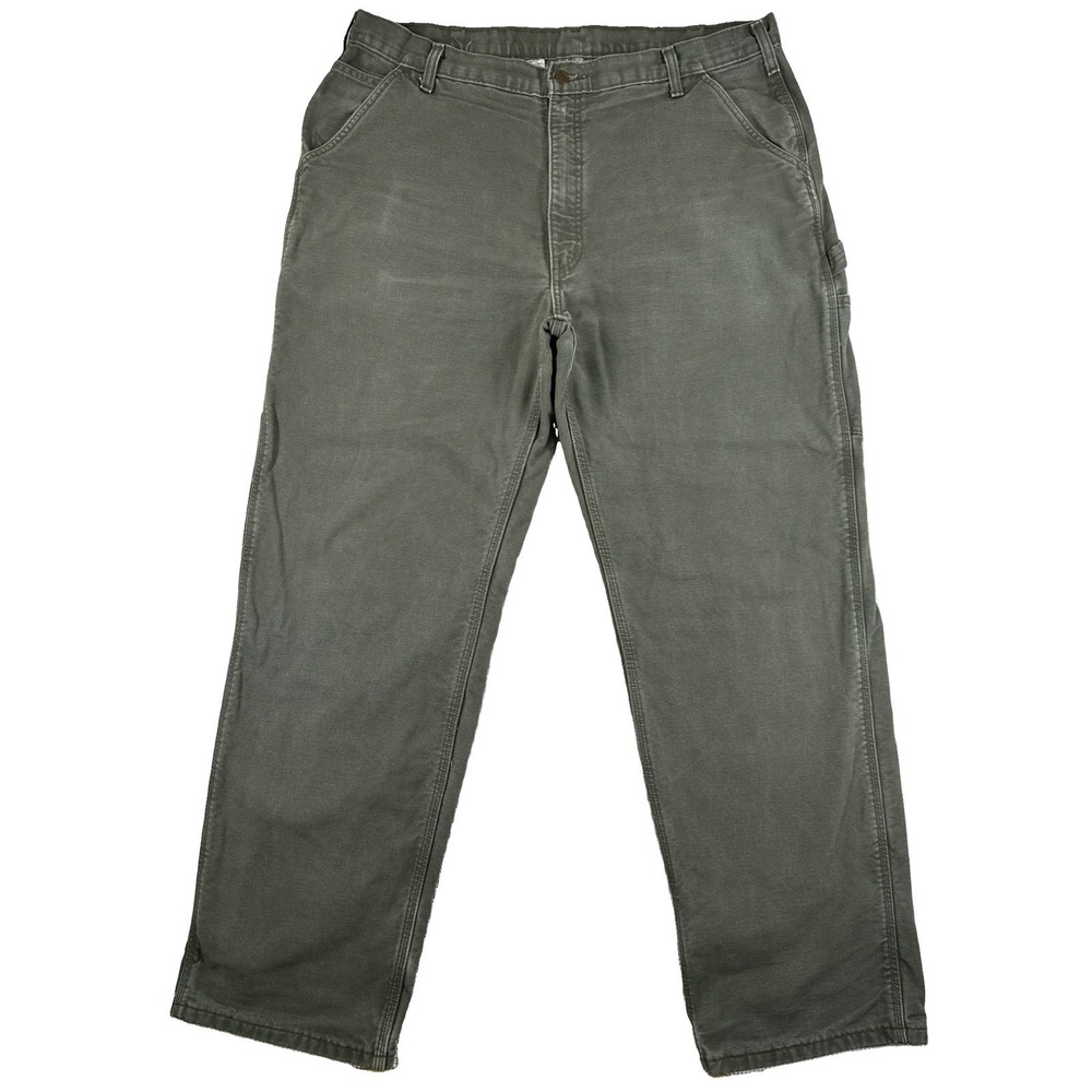 Vintage Carhartt B111 MOS Flannel Lined Duck Canvas Pants Men's 40 x 34 Green